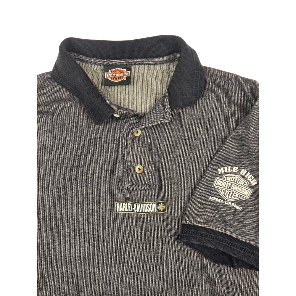 Harley-Davidson Polo Shirt Mens Medium‎ Grey Mile High Aurora Colorado USA